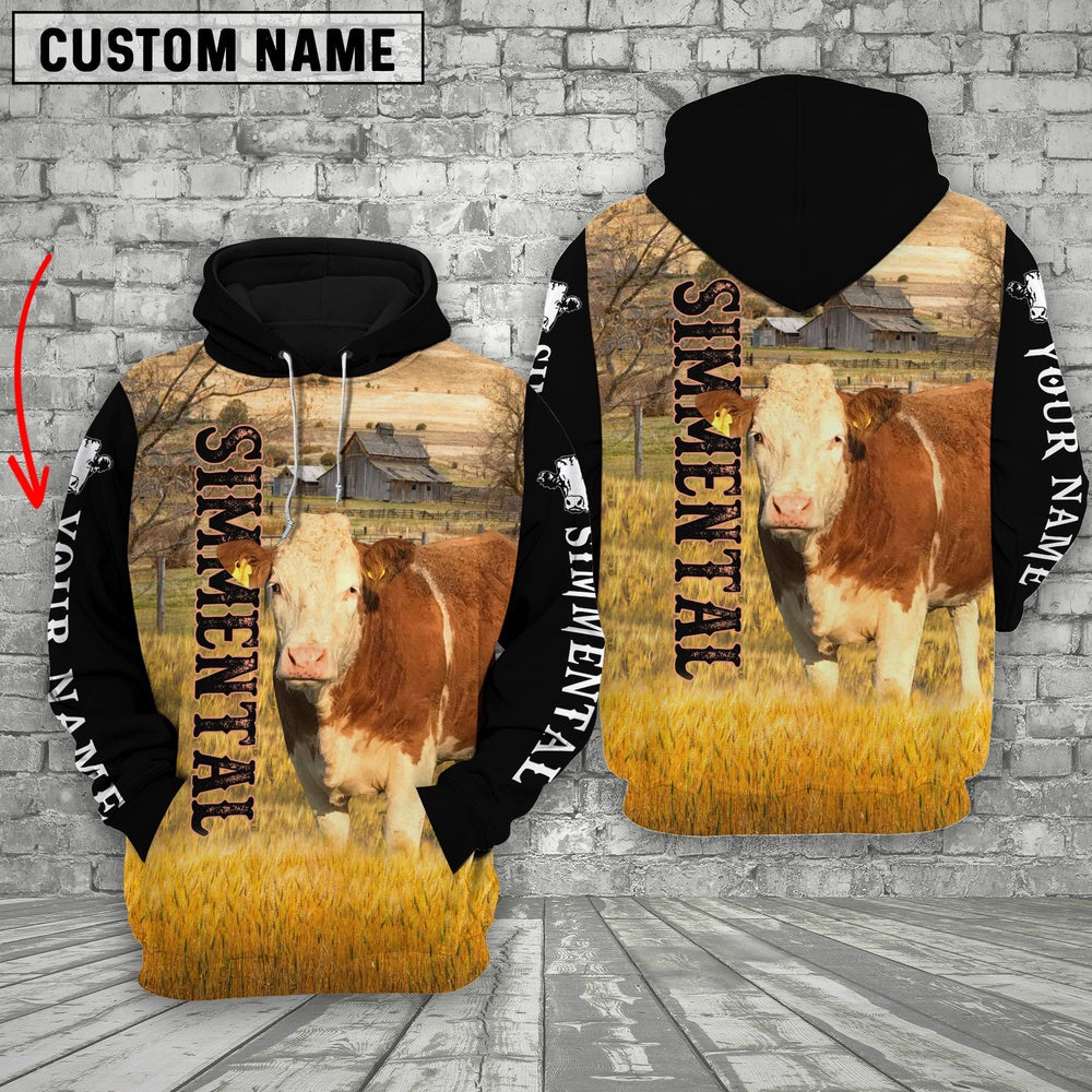 Personalized Name Simmental Cattle On The Farm All Over Printed 3D Hoodie, Farmer Hoodie, Custom Farm Shirts, Farmer T Shirt