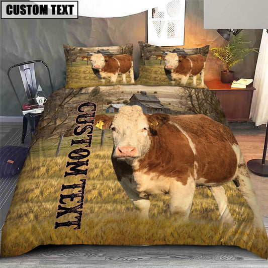 Personalized Name Simmental Cattle On The Farm Bedding Set, Farm Bedding Set, Farmhouse Bedding Set