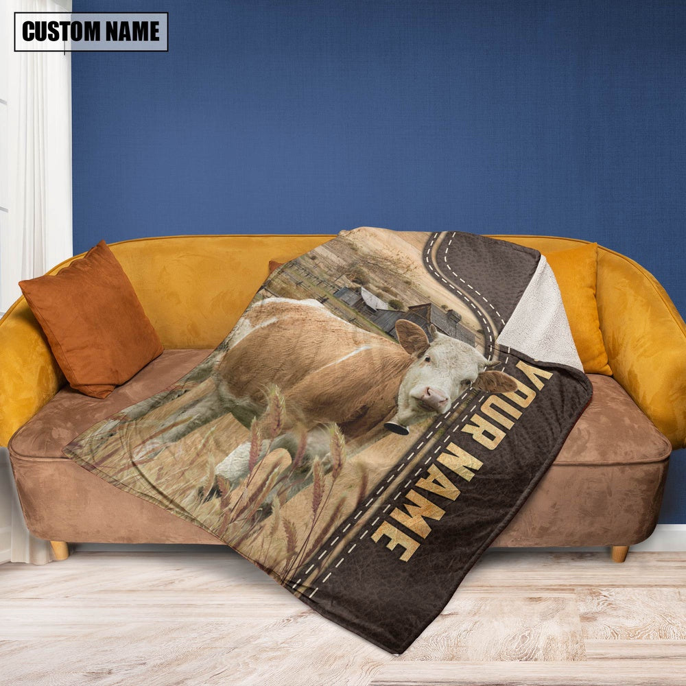 Personalized Name Simmental Leather Pattern Blanket, Farm Blanket, Farm Animal Blanket