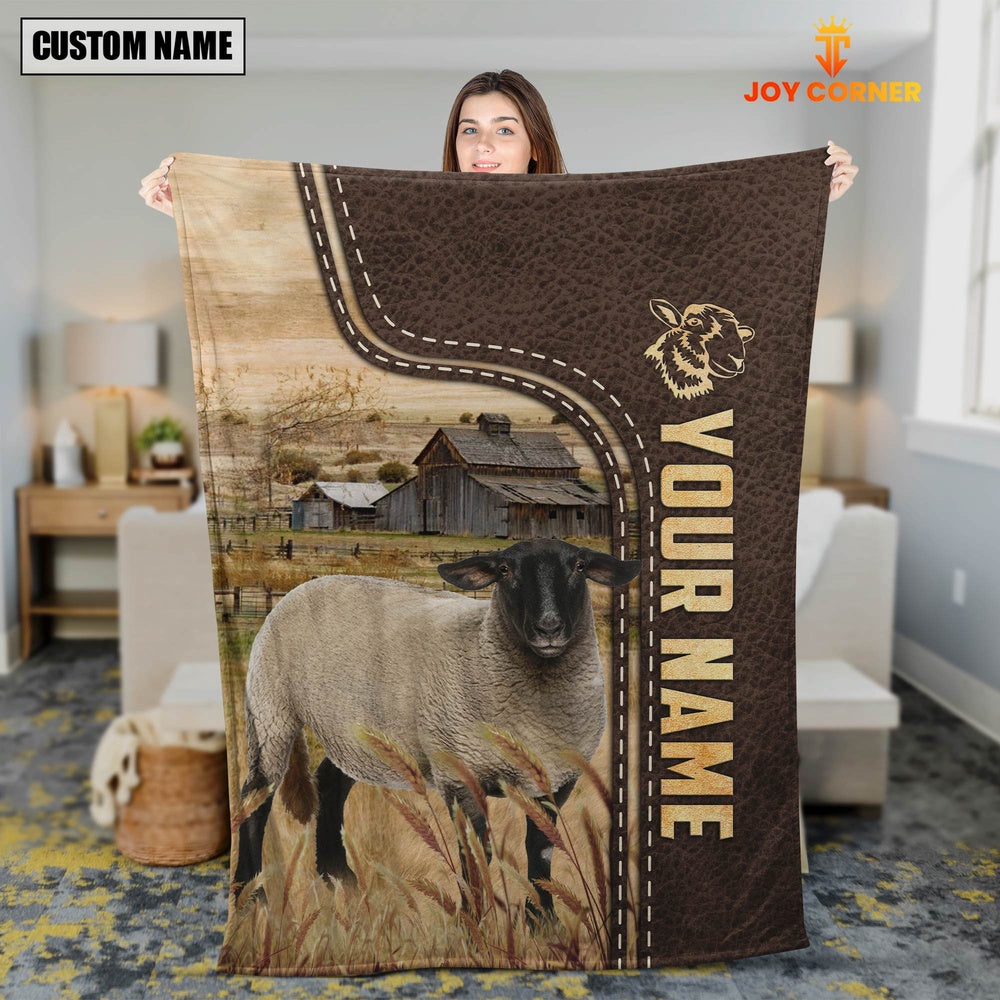 Personalized Name Suffolk Sheep Leather Pattern Blanket, Farm Blanket, Farm Animal Blanket