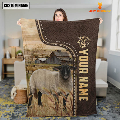 Personalized Name Suffolk Sheep Leather Pattern Blanket, Farm Blanket, Farm Animal Blanket