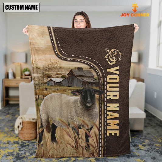 Personalized Name Suffolk Sheep Leather Pattern Blanket, Farm Blanket, Farm Animal Blanket