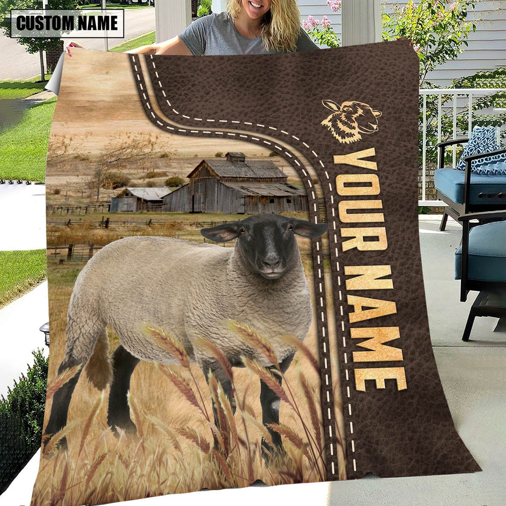 Personalized Name Suffolk Sheep Leather Pattern Blanket, Farm Blanket, Farm Animal Blanket
