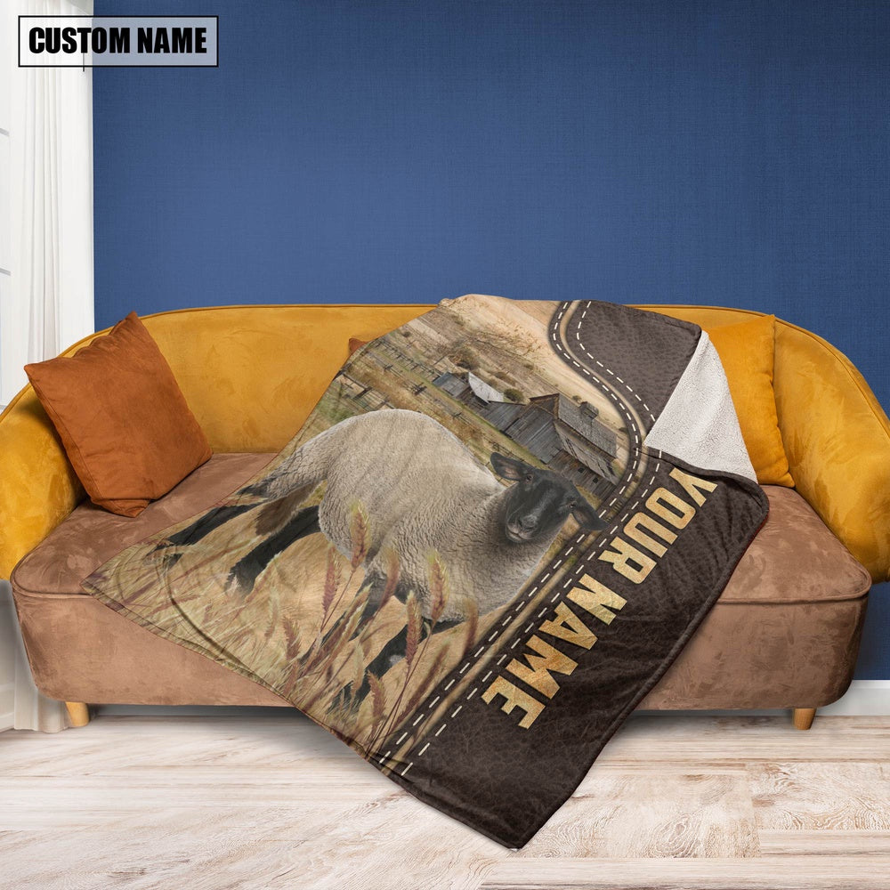 Personalized Name Suffolk Sheep Leather Pattern Blanket, Farm Blanket, Farm Animal Blanket