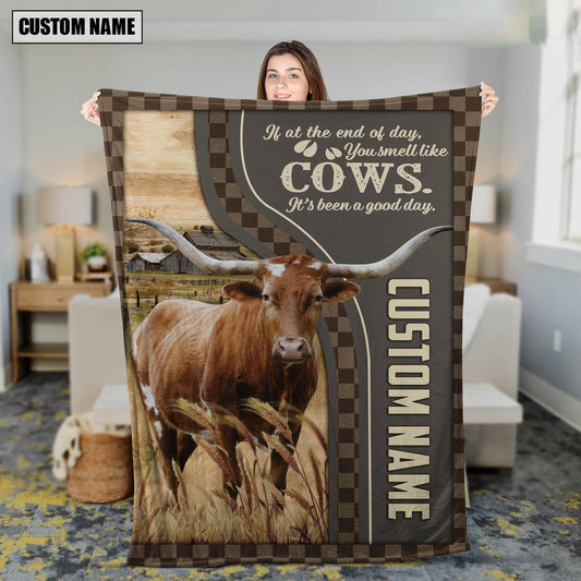 Personalized Name Texas Longhorn A Good Day Blanket, Farm Blanket, Farm Animal Blanket