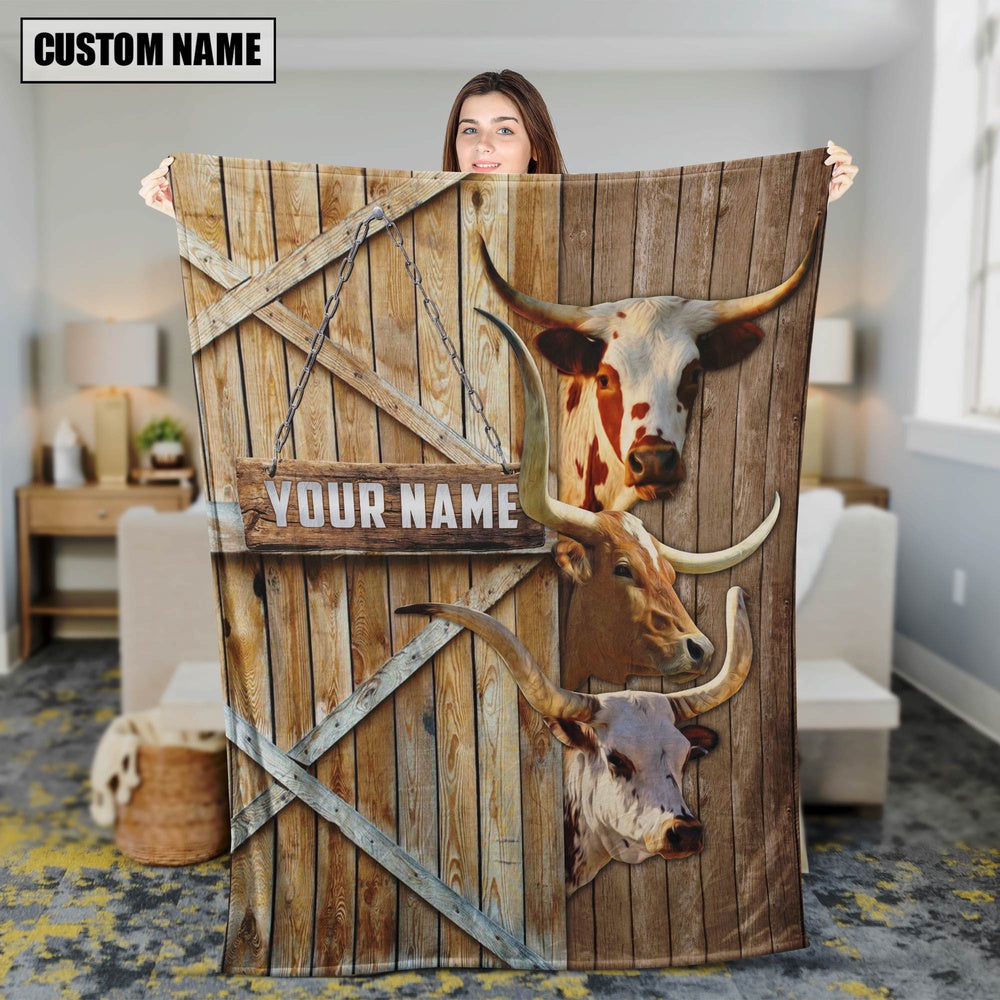 Personalized Name Texas Longhorn Barn Blanket, Farm Blanket, Farm Animal Blanket