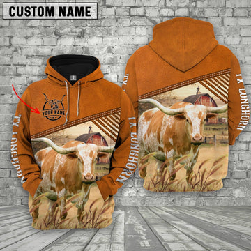 Personalized Name Texas Longhorn Barn Farm 3D Hoodie, Farmer Hoodie, Custom Farm Shirts, Farmer T Shirt