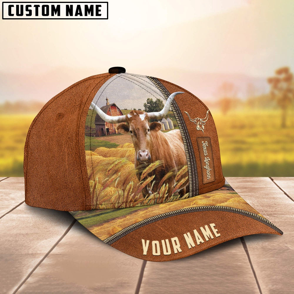 Personalized Name Texas Longhorn Barn Farm Cap, Farmer Cap, Cap For Farmers, Best Farm Hat, Farm Use Hat