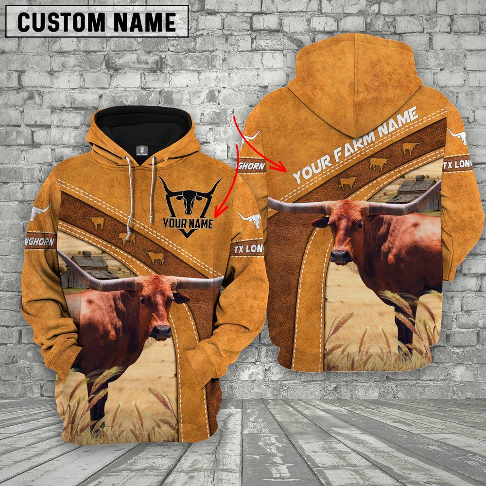Personalized Name Texas Longhorn Cattle Hoodie TT1, Farmer Hoodie, Custom Farm Shirts, Farmer T Shirt