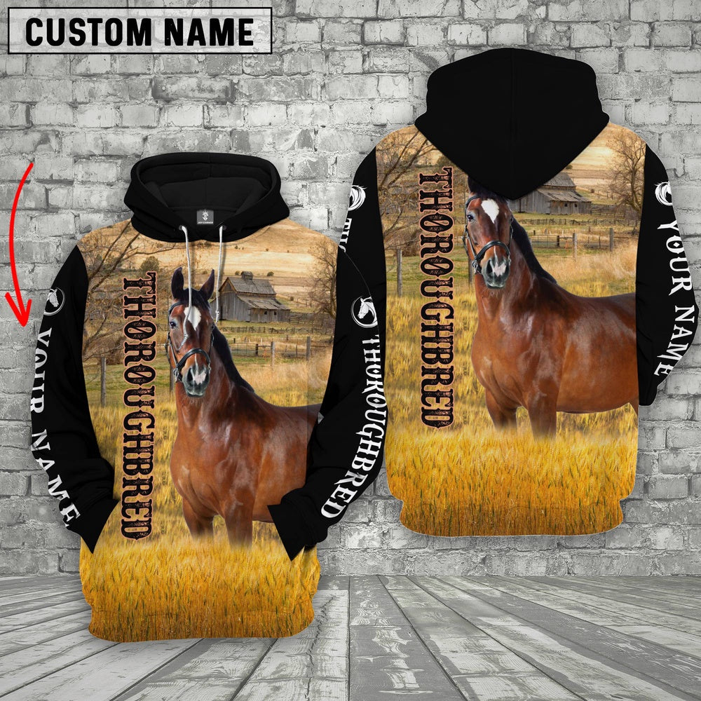 Personalized Name Thoroughbred Horse House On The Farm 3D Hoodie, Farmer Hoodie, Custom Farm Shirts, Farmer T Shirt