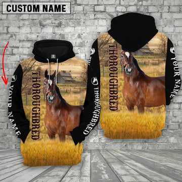Personalized Name Thoroughbred Horse House On The Farm 3D Hoodie, Farmer Hoodie, Custom Farm Shirts, Farmer T Shirt
