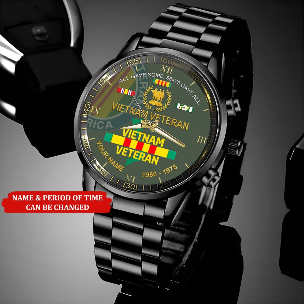 Personalized Name Time All Gave Some 58479 Gave All Vietnam Veteran Business Watch, Military Watch, Military Watches For Men, Fathers Watches