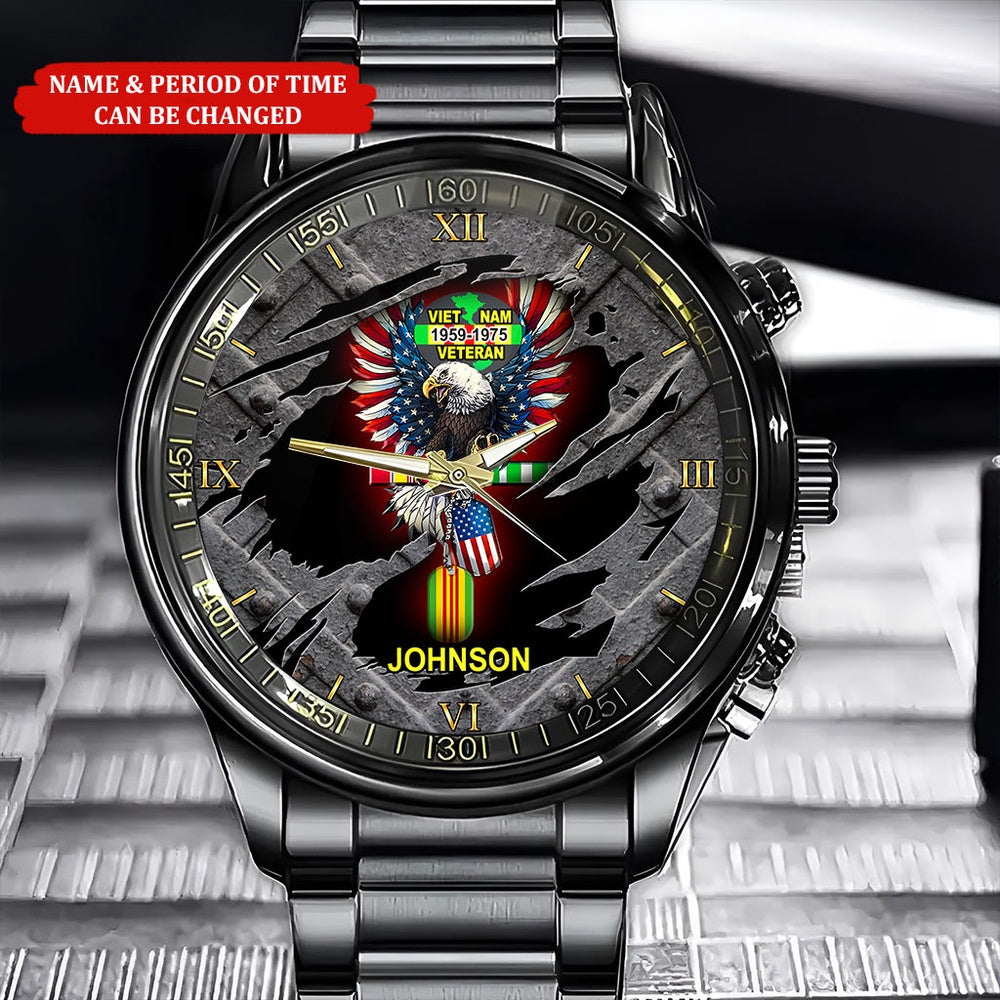 Personalized Name Time Eagle America Vietnam Veteran Business Watch, Military Watch, Military Watches For Men, Fathers Watches