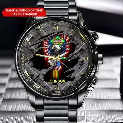 Personalized Name Time Eagle America Vietnam Veteran Business Watch, Military Watch, Military Watches For Men, Fathers Watches