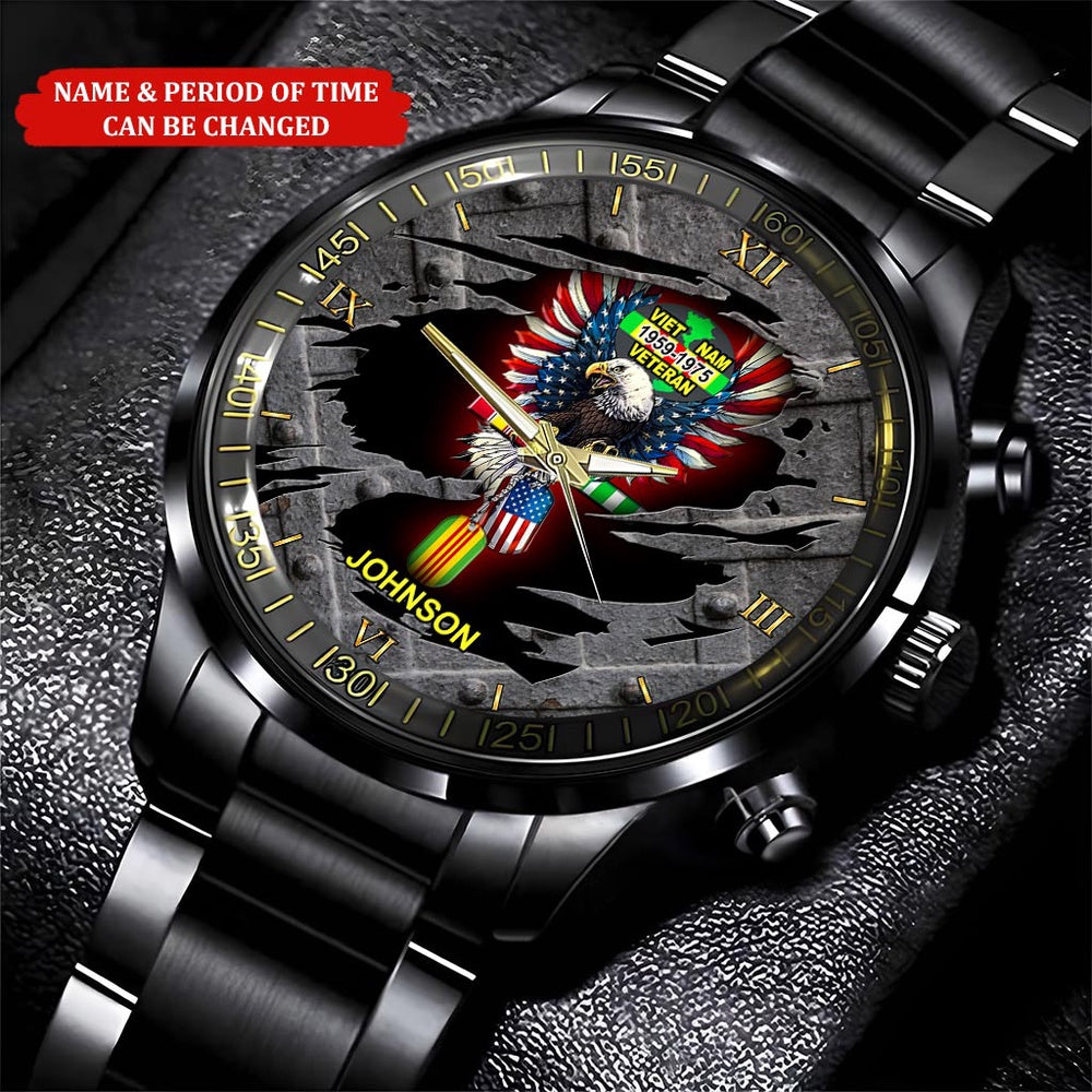 Personalized Name Time Eagle America Vietnam Veteran Business Watch, Military Watch, Military Watches For Men, Fathers Watches