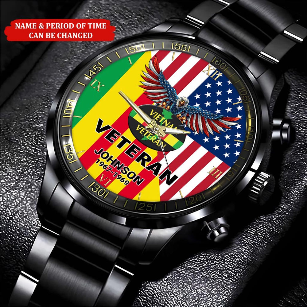 Personalized Name Time Eagle Flag Vietnam Veteran Business Watch, Military Watch, Military Watches For Men, Fathers Watches