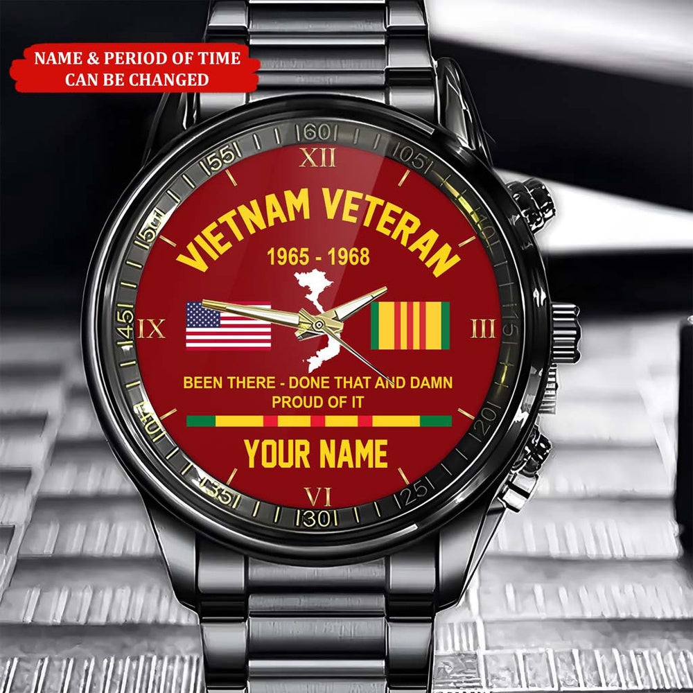 Personalized Name Time Flag Vietnam Veteran Business Watch, Military Watch, Military Watches For Men, Fathers Watches