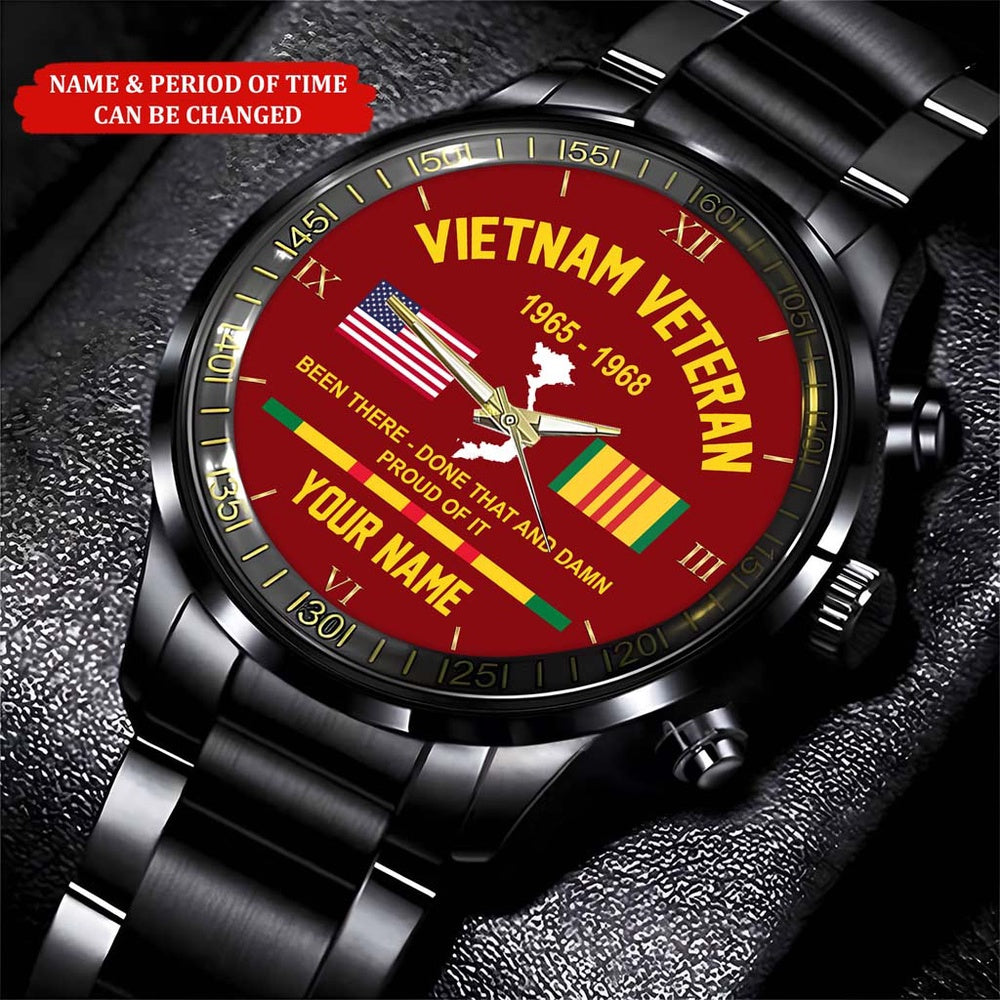 Personalized Name Time Flag Vietnam Veteran Business Watch, Military Watch, Military Watches For Men, Fathers Watches
