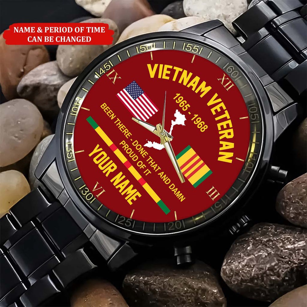 Personalized Name Time Flag Vietnam Veteran Business Watch, Military Watch, Military Watches For Men, Fathers Watches