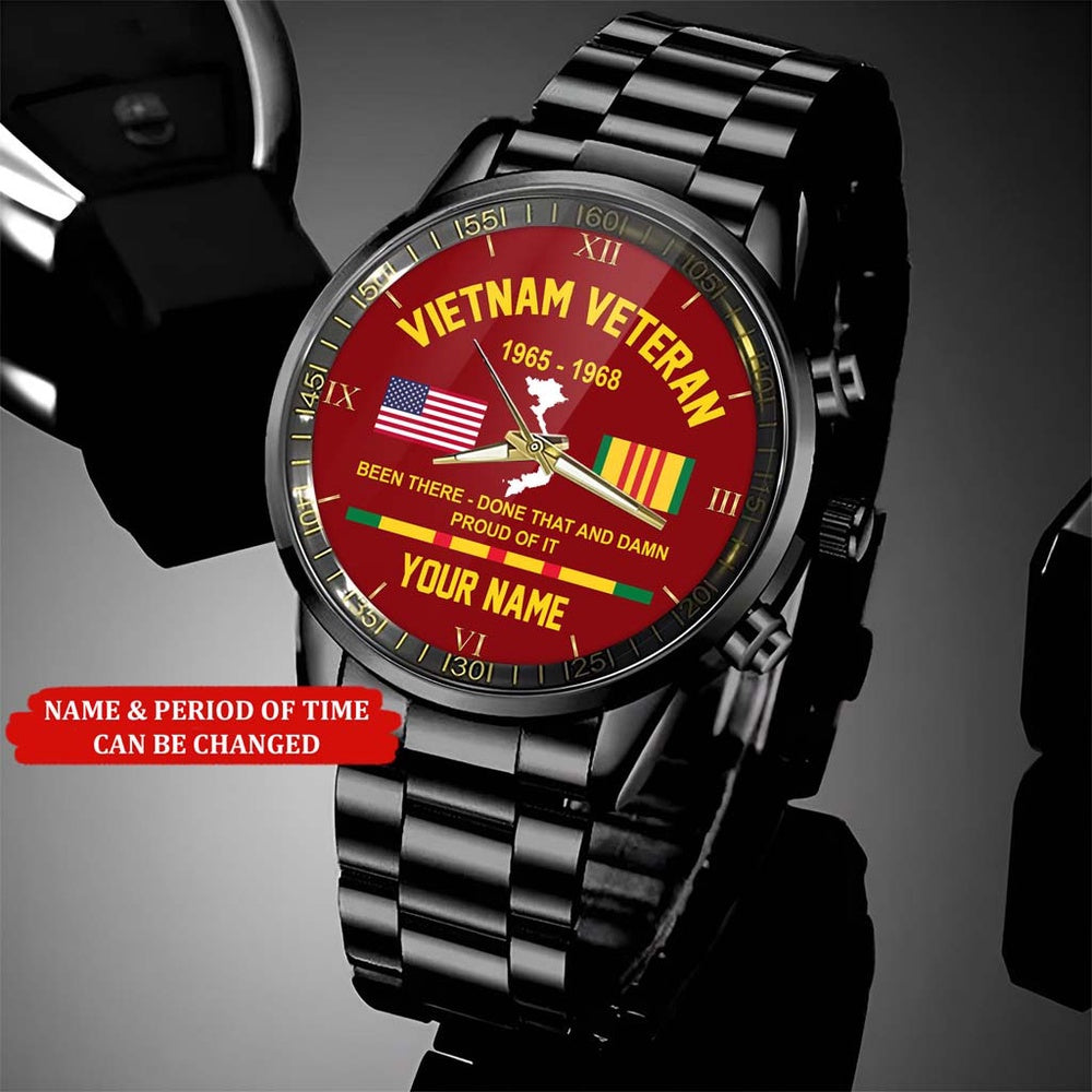 Personalized Name Time Flag Vietnam Veteran Business Watch, Military Watch, Military Watches For Men, Fathers Watches