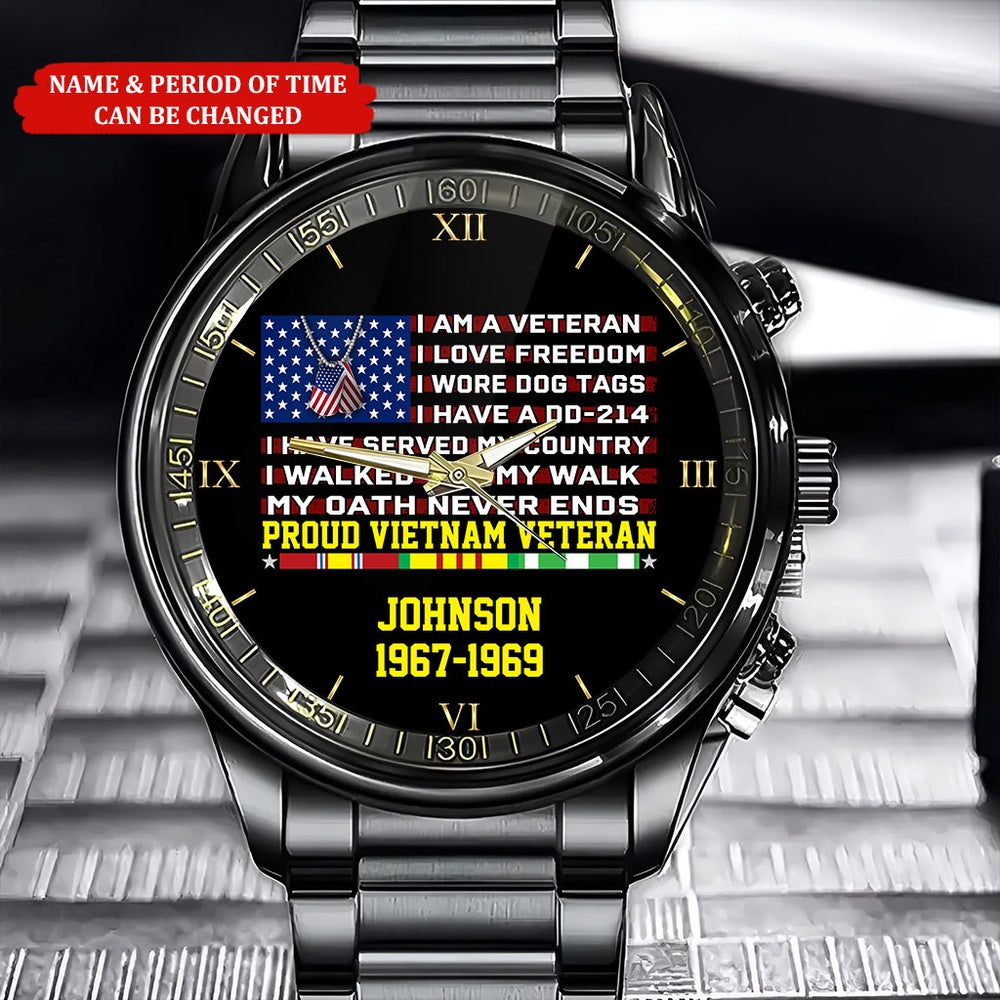 Personalized Name Time I Am A Veteran Vietnam Veteran Business Watch, Military Watch, Military Watches For Men, Fathers Watches
