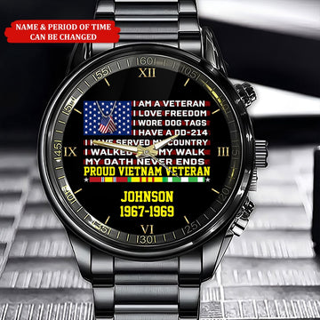 Personalized Name Time I Am A Veteran Vietnam Veteran Business Watch, Military Watch, Military Watches For Men, Fathers Watches