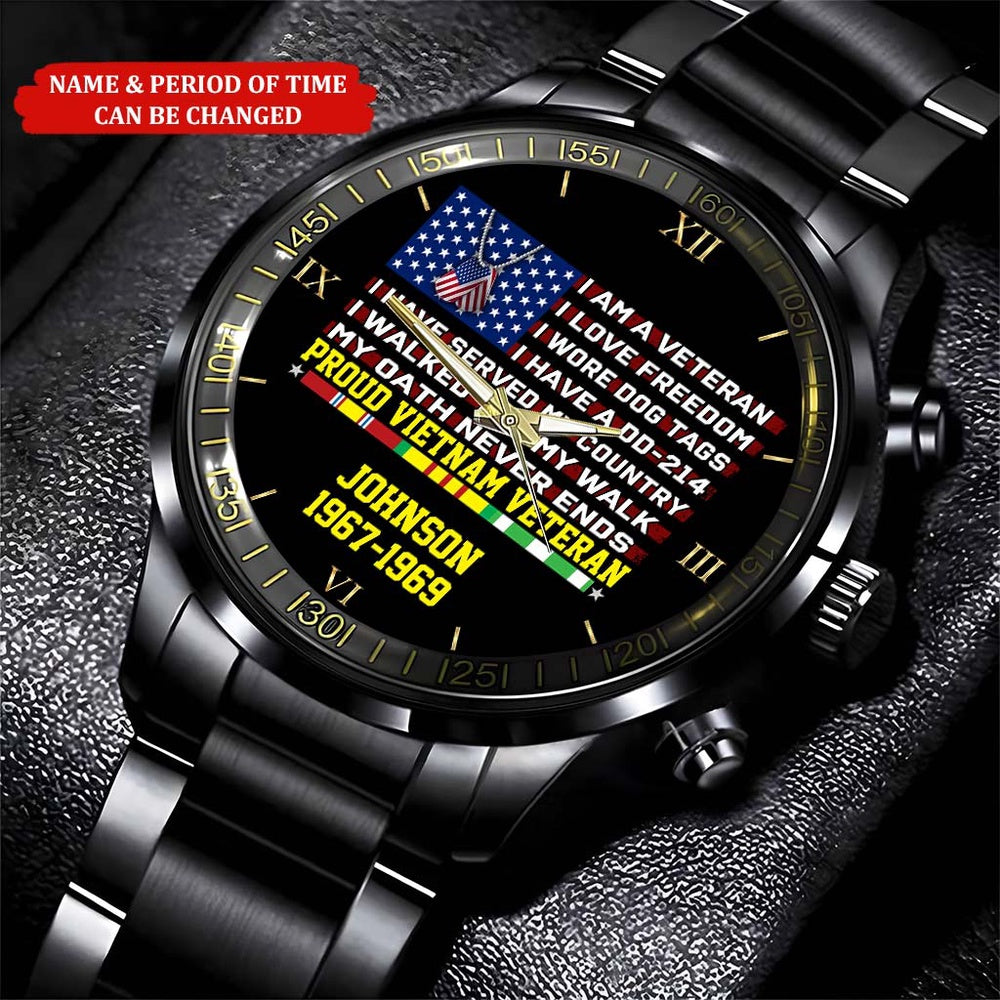Personalized Name Time I Am A Veteran Vietnam Veteran Business Watch, Military Watch, Military Watches For Men, Fathers Watches