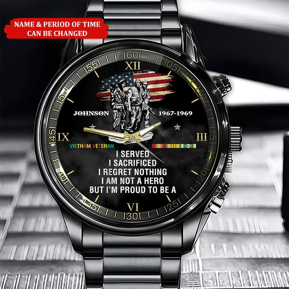 Personalized Name Time I Am Not A Hero But I'm Proud To Be A Vietnam Veteran Business Watch, Military Watch, Military Watches For Men, Fathers Watches