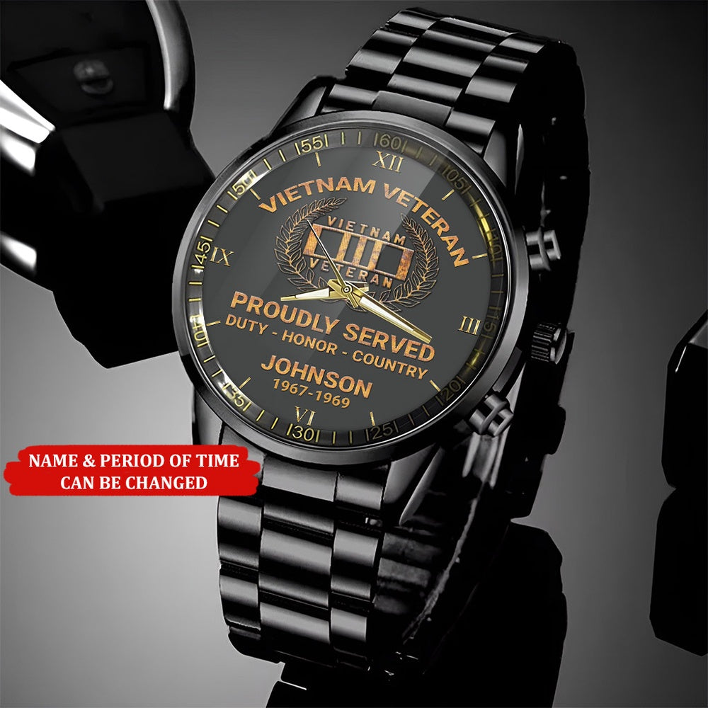 Personalized Name Time Proudly Served Vietnam Veteran Business Watch, Military Watch, Military Watches For Men, Fathers Watches