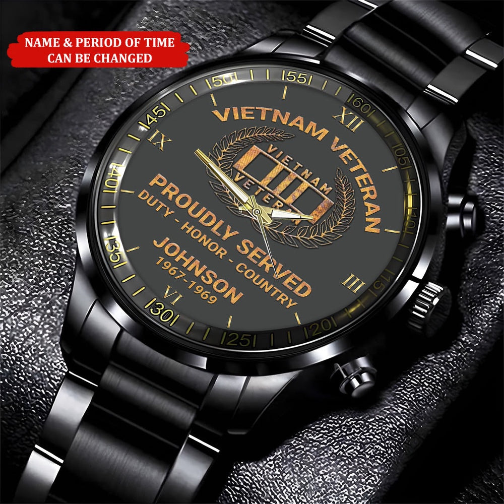 Personalized Name Time Proudly Served Vietnam Veteran Business Watch, Military Watch, Military Watches For Men, Fathers Watches
