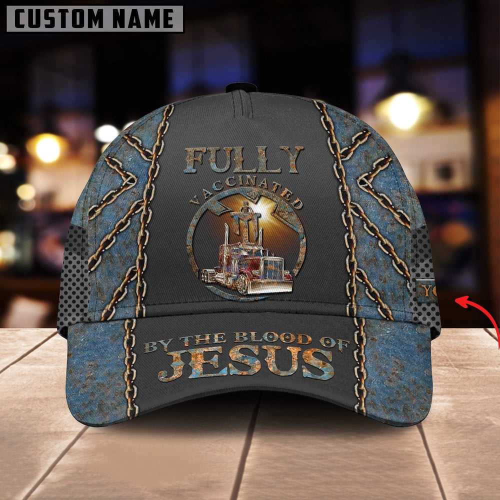 Personalized Name Vaccinated By Blood Of Jesus Blue Trucker Classic Cap 2024, Farmer Cap, Cap For Farmers, Best Farm Hat, Farm Use Hat