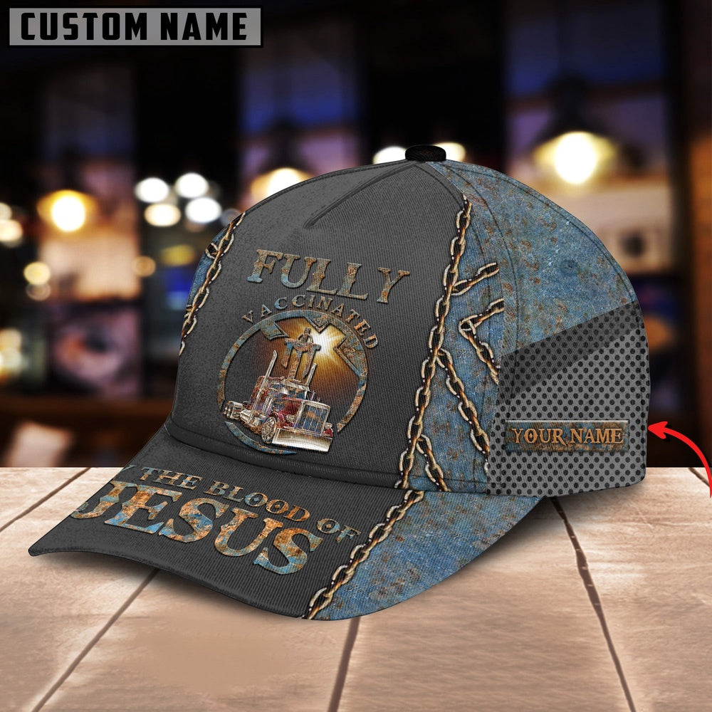 Personalized Name Vaccinated By Blood Of Jesus Blue Trucker Classic Cap 2024, Farmer Cap, Cap For Farmers, Best Farm Hat, Farm Use Hat