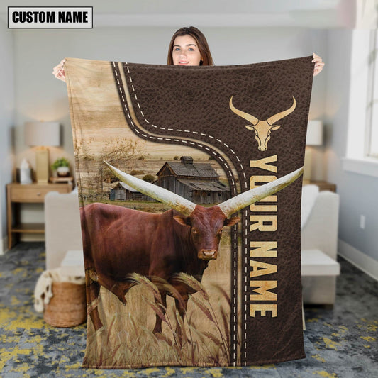 Personalized Name Watusi Leather Pattern Blanket, Farm Blanket, Farm Animal Blanket