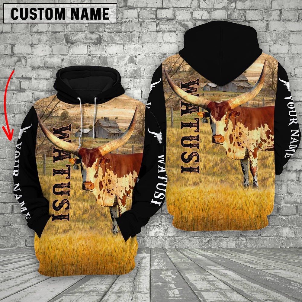 Personalized Name Watusi On The Farm All Over Printed 3D Hoodie, Farmer Hoodie, Custom Farm Shirts, Farmer T Shirt