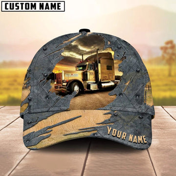 Personalized Name Yellow Truck And Sunset Trucker Classic Cap 2024, Farmer Cap, Cap For Farmers, Best Farm Hat, Farm Use Hat