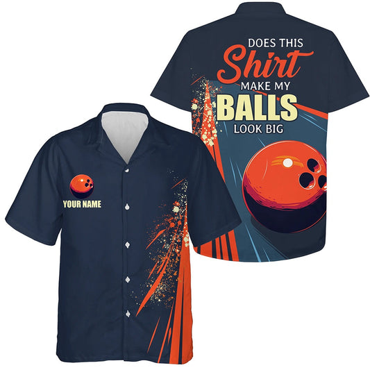 Personalized Navy & Orange Retro Bowling Hawaiian Shirt, Custom Does This Shirt Make My Balls Look Big, Bowling Team Hawaiian