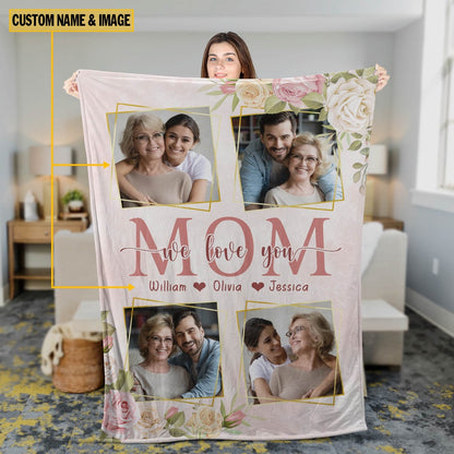 Personalized Photo And Text Mom, We Love You Mother's Day Gift Blanket, Farm Blanket, Farm Animal Blanket
