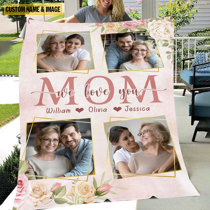 Personalized Photo And Text Mom, We Love You Mother's Day Gift Blanket, Farm Blanket, Farm Animal Blanket