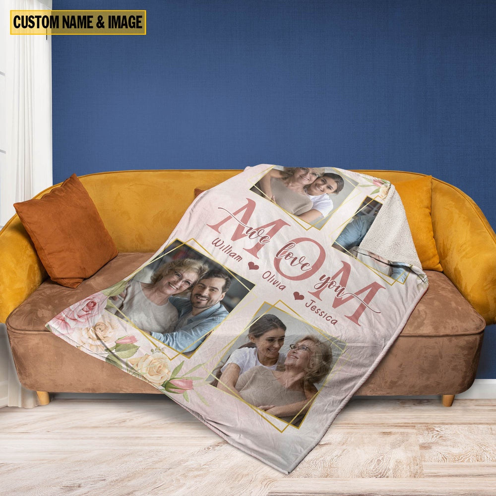 Personalized Photo And Text Mom, We Love You Mother's Day Gift Blanket, Farm Blanket, Farm Animal Blanket