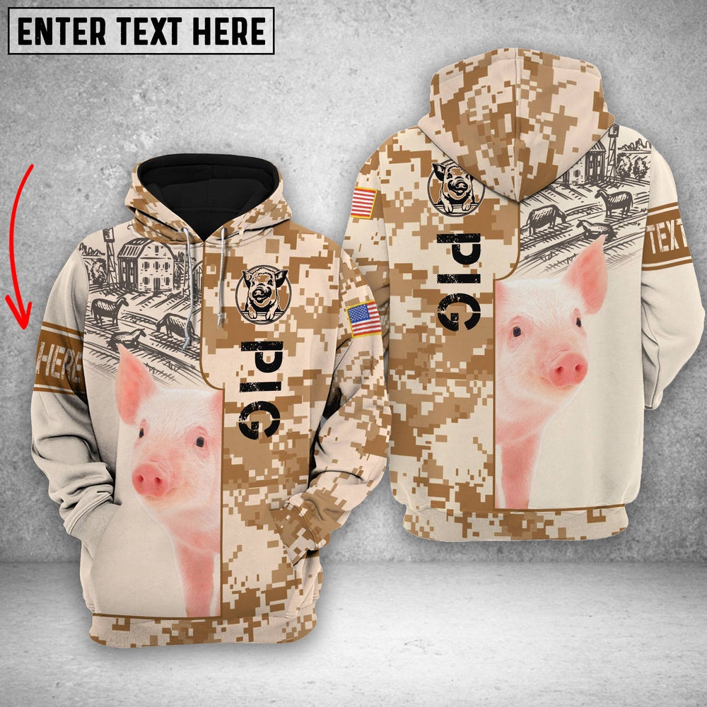 Personalized Pig Brown Camo All Printed 3D Shirt, Farmer Hoodie, Custom Farm Shirts, Farmer T Shirt
