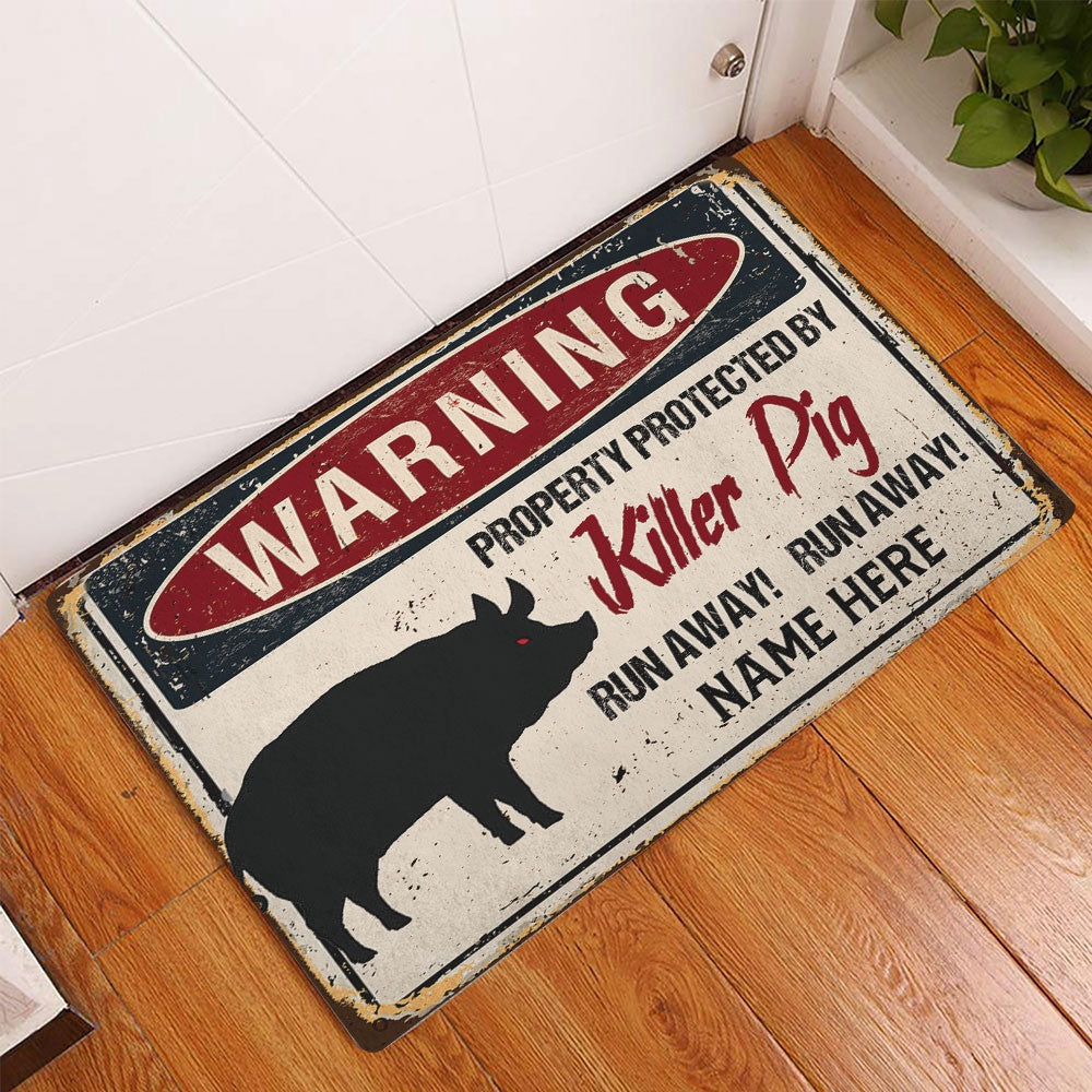 Personalized Pig Welcome Doormat, warning pig farm animal halloween funny Welcome Doormat, Custom Name Pets Home Decor Door Mat