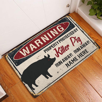 Personalized Pig Welcome Doormat, warning pig farm animal halloween funny Welcome Doormat, Custom Name Pets Home Decor Door Mat