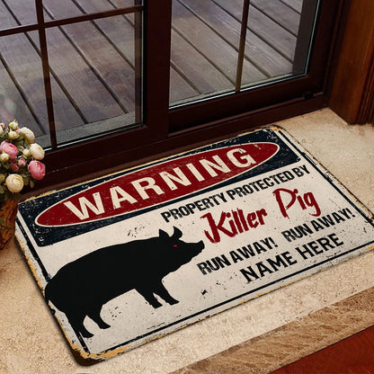 Personalized Pig Welcome Doormat, warning pig farm animal halloween funny Welcome Doormat, Custom Name Pets Home Decor Door Mat