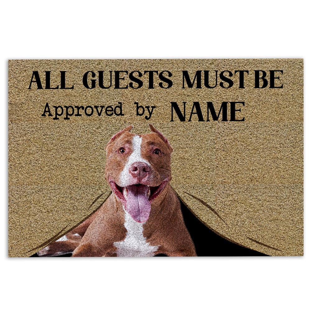 Personalized Pitbull Welcome Doormat, All Guests Must Be Approved By Pitbull Welcome Doormat, Custom Name Pets Home Decor Door Mat