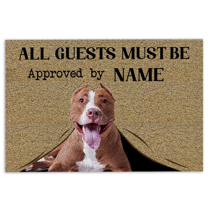 Personalized Pitbull Welcome Doormat, All Guests Must Be Approved By Pitbull Welcome Doormat, Custom Name Pets Home Decor Door Mat