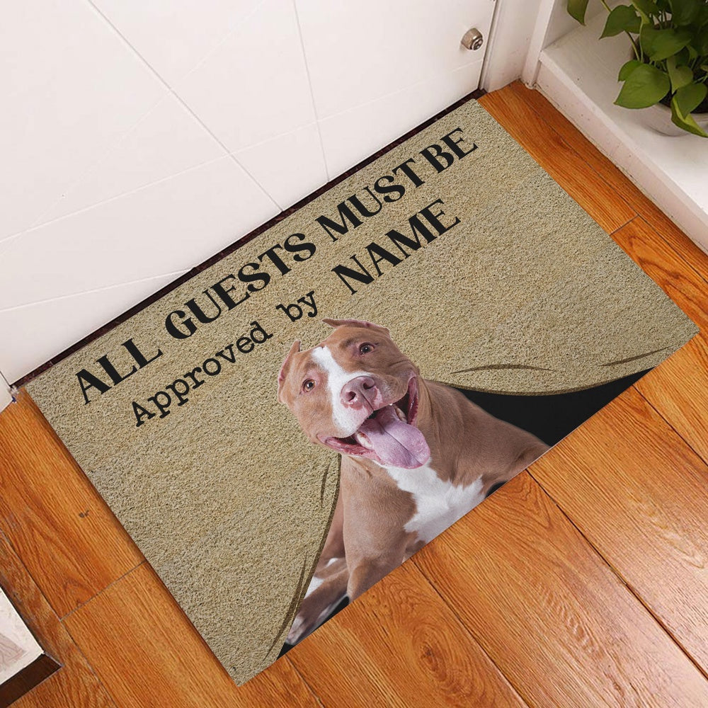 Personalized Pitbull Welcome Doormat, All Guests Must Be Approved By Pitbull Welcome Doormat, Custom Name Pets Home Decor Door Mat