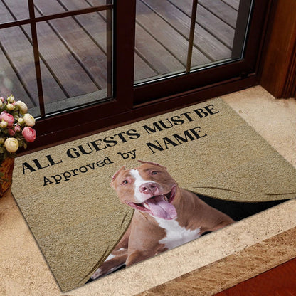 Personalized Pitbull Welcome Doormat, All Guests Must Be Approved By Pitbull Welcome Doormat, Custom Name Pets Home Decor Door Mat