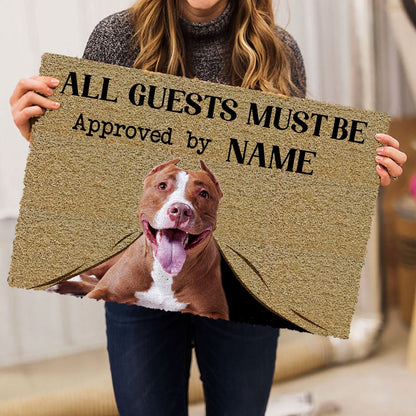 Personalized Pitbull Welcome Doormat, All Guests Must Be Approved By Pitbull Welcome Doormat, Custom Name Pets Home Decor Door Mat