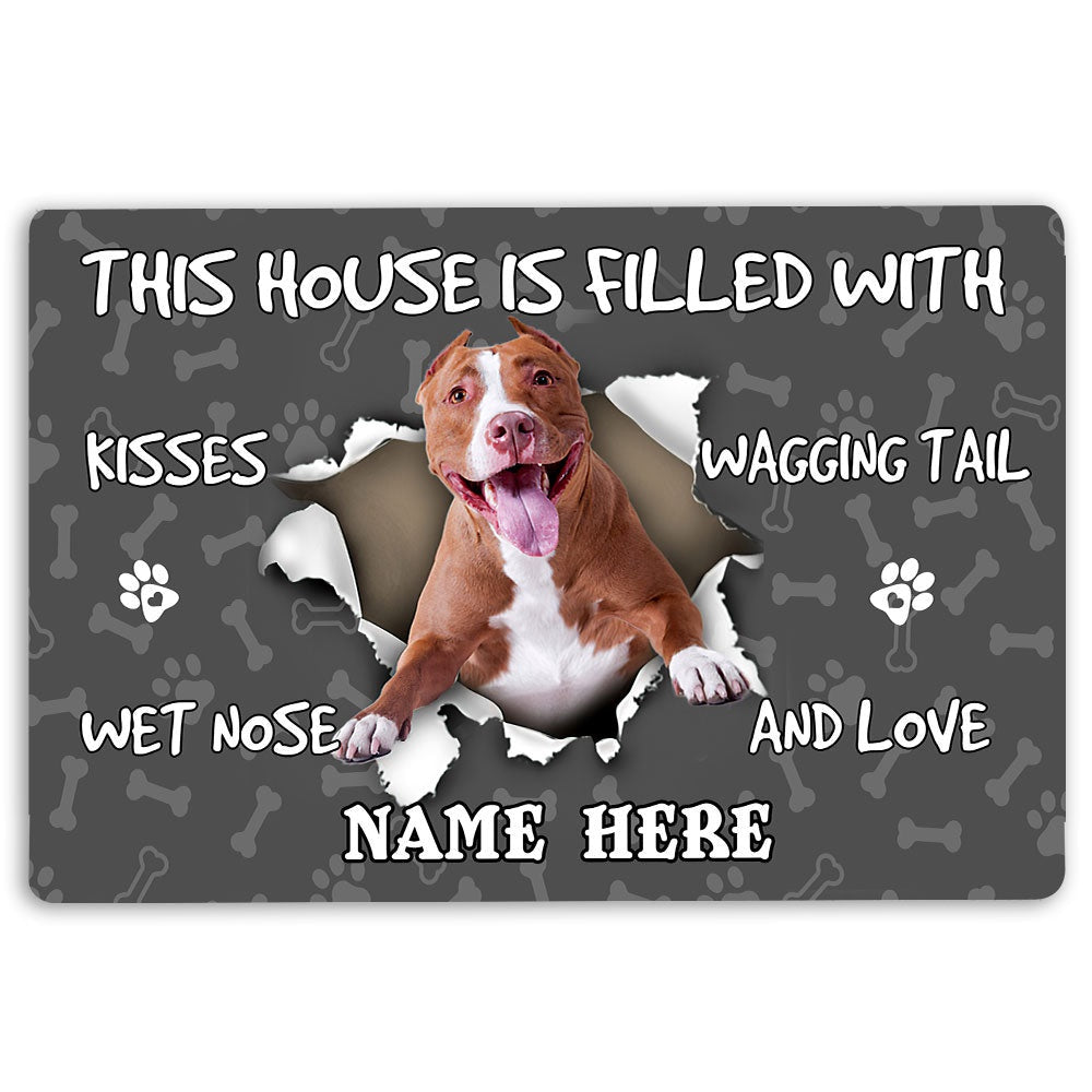 Personalized Pitbull Welcome Doormat, Pitbull dog pet lover pawprint grey Welcome Doormat, Custom Name Pets Home Decor Door Mat
