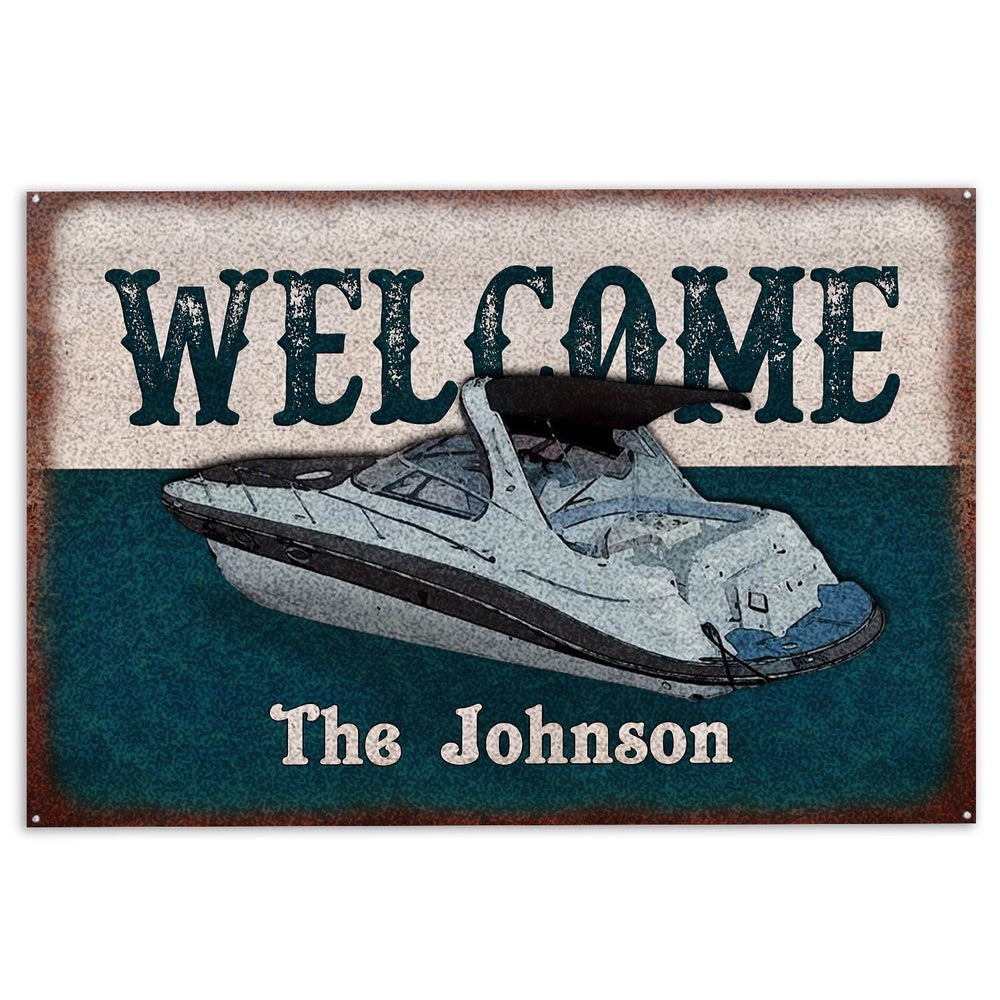 Personalized Pontoon Welcome Doormat, Cruise Ship Pontoons Lake House Boat Welcome Doormat, Custom Name Pets Home Decor Door Mat